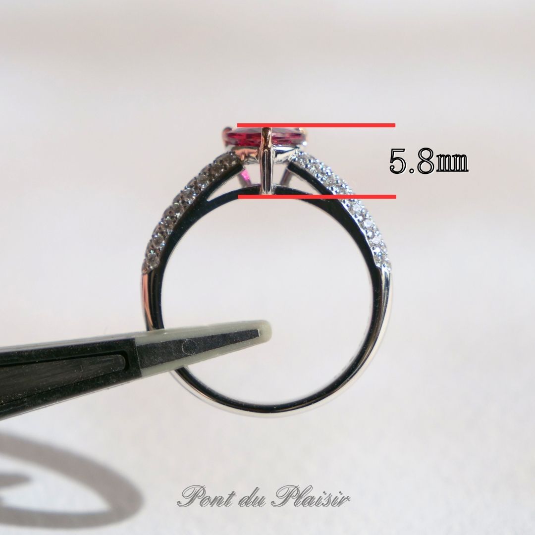 Pt950+K18PG製非加熱ピジョンブラッドルビー指輪 (ハート)